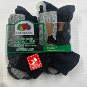 Fruit of the Loom Mens Ankle Socks Size 6-12 Black 6 Pairs
